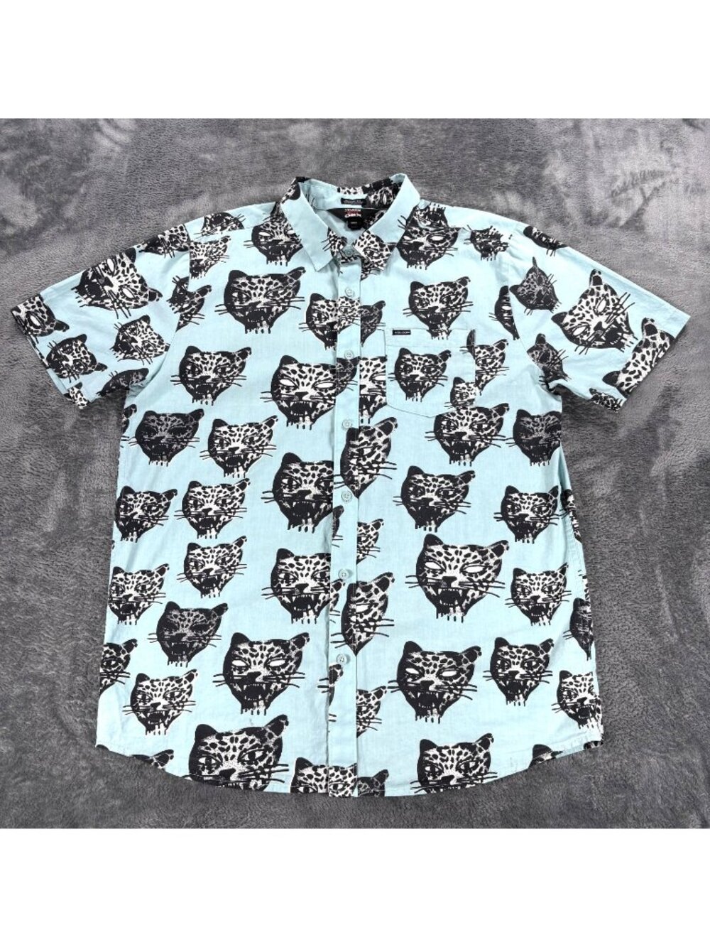 Volcom Netflix OBX John B Shirt Mens L Blue Ozzy Cat Button Up Outer Banks